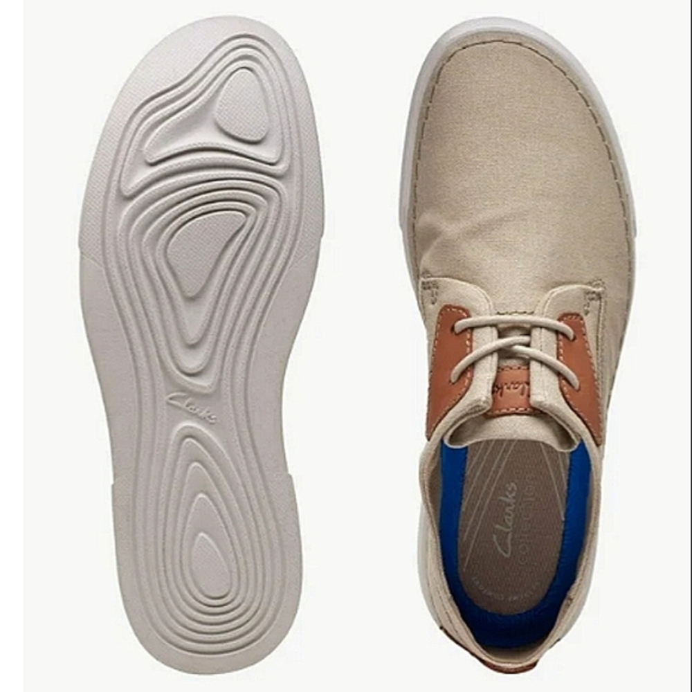 New w/o Box Clarks Collection Gereld Tie-Up Sand Textile Casual Sneaker Size 10W
